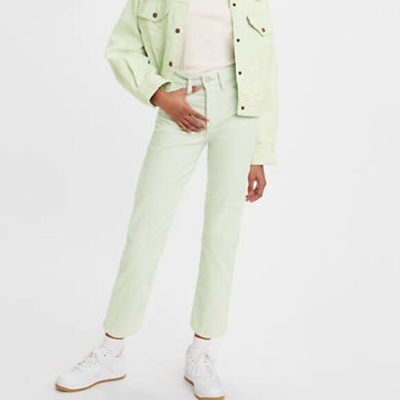 NWT $98 LEVI'S Women 26x28 WEDGIE STRAIGHT FIT CORDUROY Cropped PANTS Jeans MINT - Picture 4 of 10